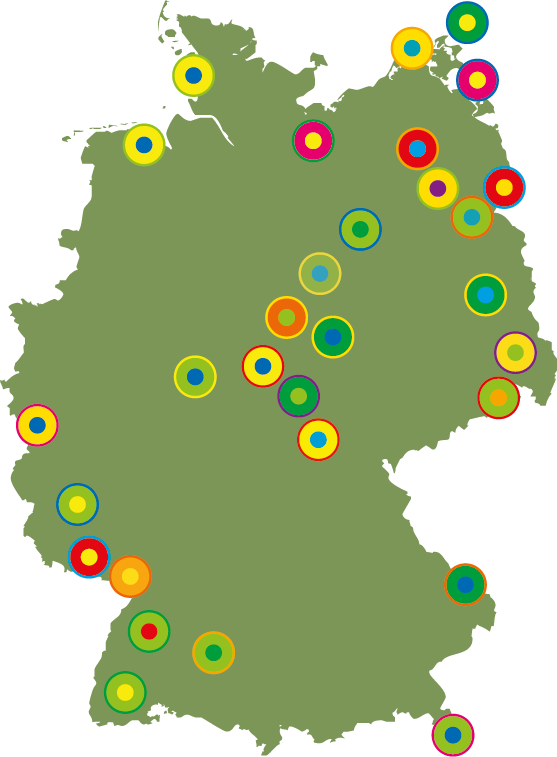 Karte mit Übersicht der Partner-Initativen in den Nationalen Naturlandschaften